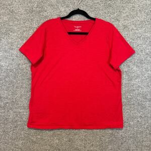 Talbots Shirt Womens 1X Red Vneck Plus Size Tshirt Bohemian Fitted Casual